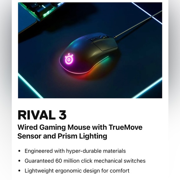 Steel Series Rival 3 Gaming/computer mouse - Picture 3 of 5